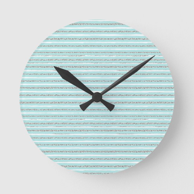 Mint-Glitzer-Effekt Stripmuster Runde Wanduhr (Vorderseite)