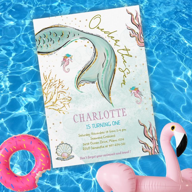 Mint Glitzer Mermaid Schwanz über das Meer Einladu Einladung (Von Creator hochgeladen)