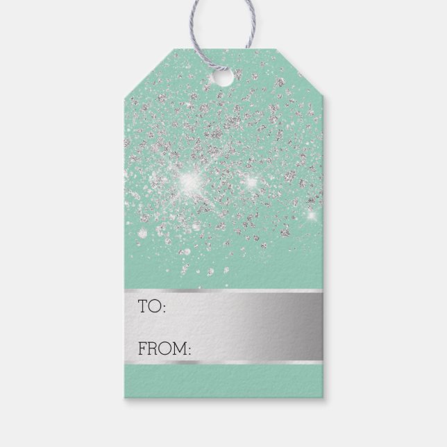 Mint Glitzer Silver Confetti Weihnachten Geschenkanhänger (Vorderseite)