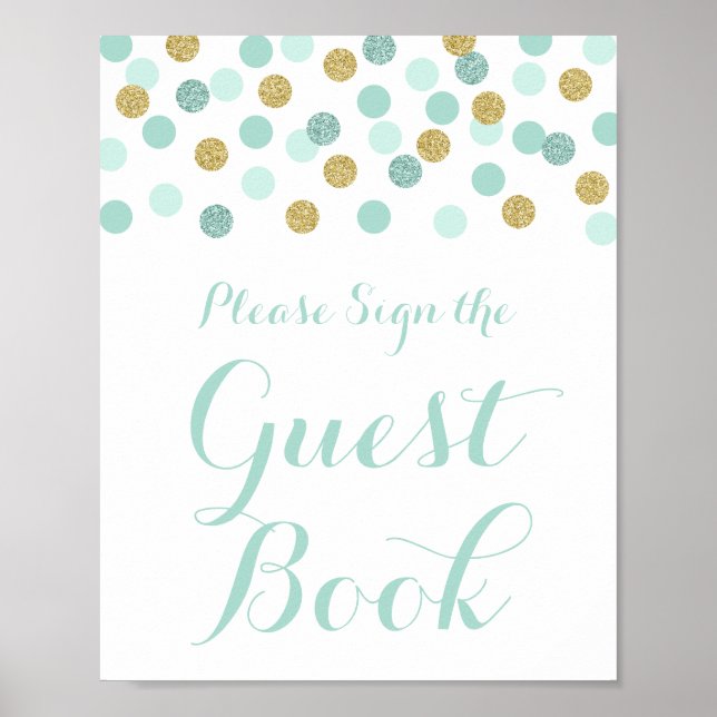 Mint & Gold Baby Dusche Unterschreiben des Gästebu Poster (Vorne)