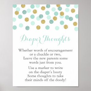 Mint & Gold Baby Dusche Windeln Gedanken Spielezei Poster