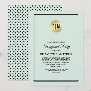 Mint Gold Black Polka Dot Pattern Verlobung Einladung