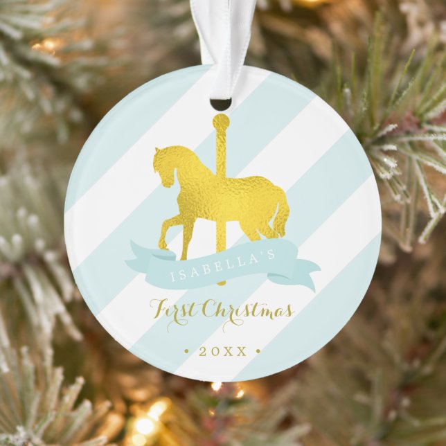 Mint & Gold Carousel Pferd Baby's First Christmas Ornament (Baum)