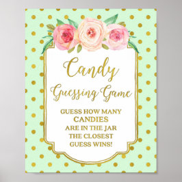 Mint Gold Dots Candy Guessing Game Sign Poster