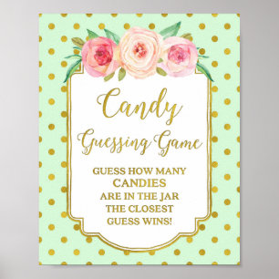 Mint Gold Dots Candy Guessing Game Sign Poster