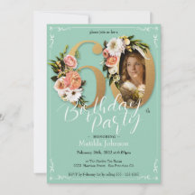 Mint Gold Floral Boho Custom Foto 60. Geburtstag