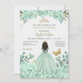 Mint Gold Floral Prinzessin Quinceañera Quince Einladung