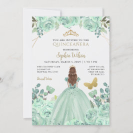 Mint Gold Floral Prinzessin Quinceañera Quince Einladung