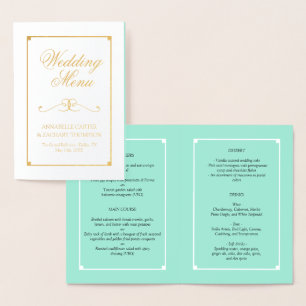 Mint & Gold Foil Elegantes Hochzeitsmenü Folienkarte