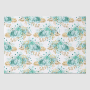 Mint Gold Glam Floral Seidenpapier