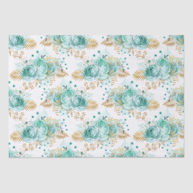 Mint Gold Glam Floral Seidenpapier (Vorderseite)
