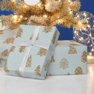 Mint-Gold-Glitter-Glam-Weihnachtsbäume Geschenkpapier