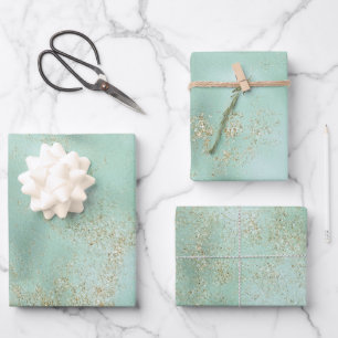 Mint Gold Glitzer Glitz Geschenkpapier Set