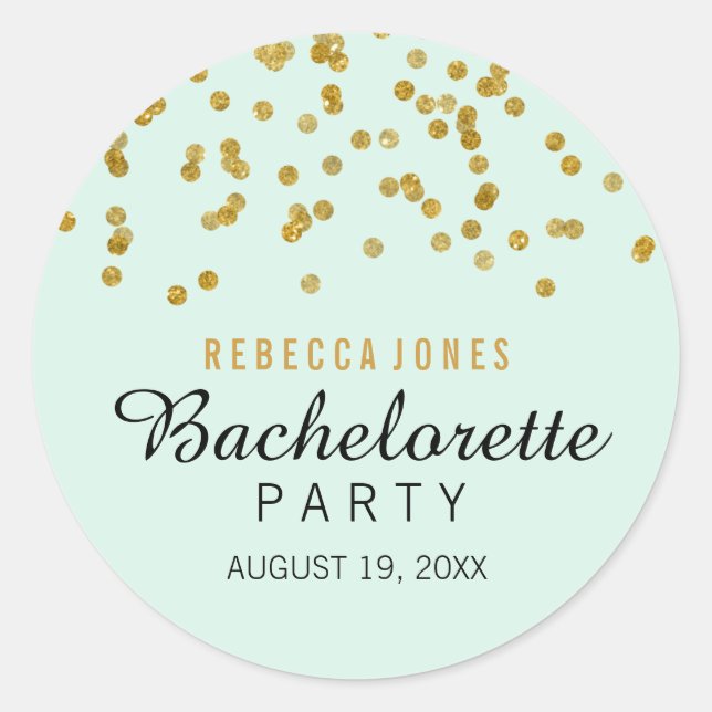 Mint Gold Glitzer Konfetti Bachelorette Sticker (Vorderseite)