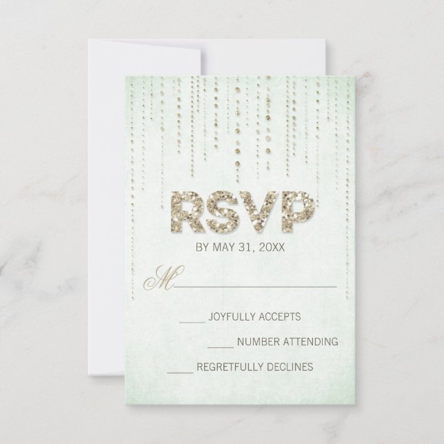 Mint & Gold Glitzer Look Hochzeitkarte RSVP Karte (Vorderseite)
