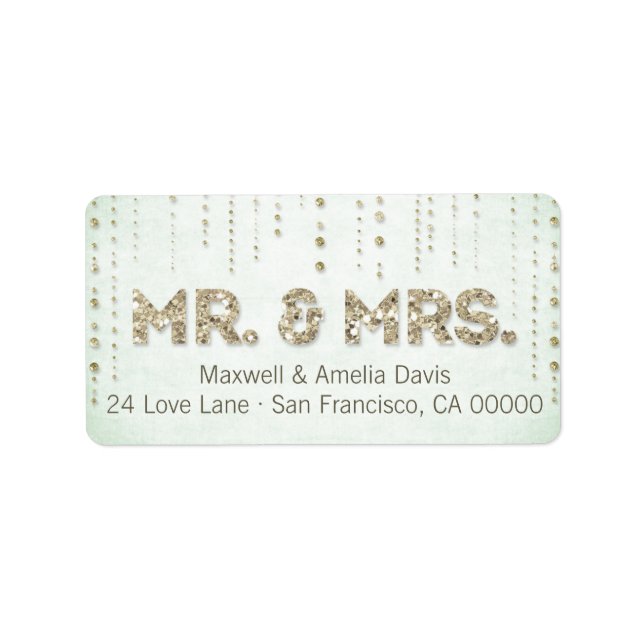 Mint & Gold Glitzer Look Mr. & Mrs Labels Adressaufkleber (Vorne)