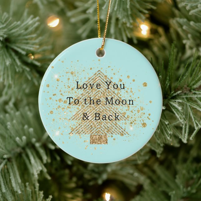 Mint Gold Glitzer Weihnachtsbaum Liebe Keramik Ornament (Baum)