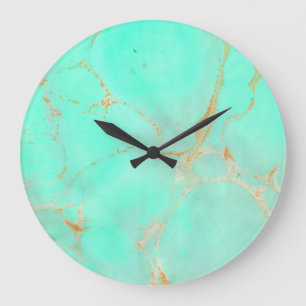 Mint & Gold Marble Abstract Aqua Teal Painted Look Große Wanduhr
