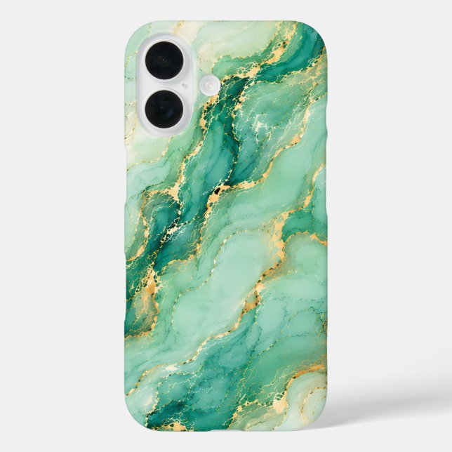 Mint & Gold Marmor Luxus Case-Mate iPhone Hülle (Rückseite)