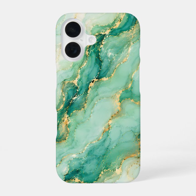 Mint & Gold Marmor Luxus iPhone 16 Hülle (Rückseite)