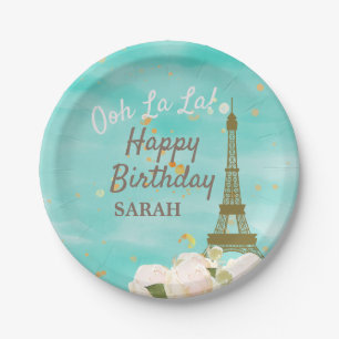 Mint Gold Paris Eiffelturm Sweet 16 Geburtstag Pappteller