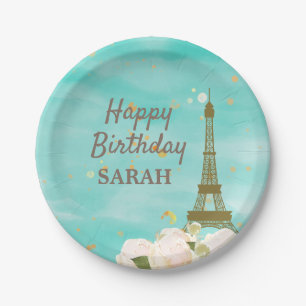 Mint Gold Paris Eiffelturm Sweet 16 Geburtstag Pappteller