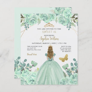 Mint Gold Prinzessin Sweet 16 Einladung