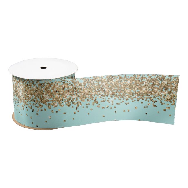 Mint Gold Sparkle Glitzer Satinband (Spule)