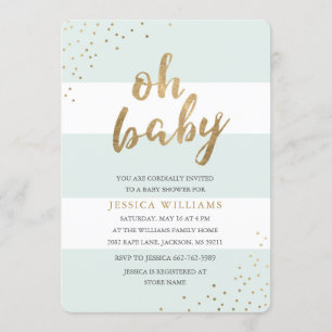 Mint & Gold Streifen Confetti Oh Babydusche einlad Einladung