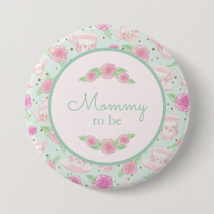 Mint Gold Tea Party Mommy zur Kinderdusche Button