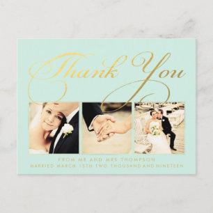 Mint Gold Wedding Vielen Dank Script Foto Postcard Postkarte