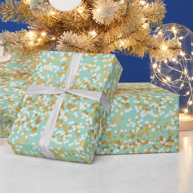 Mint Gold White Confetti Christmas Geschenkpapier (Feiertage)