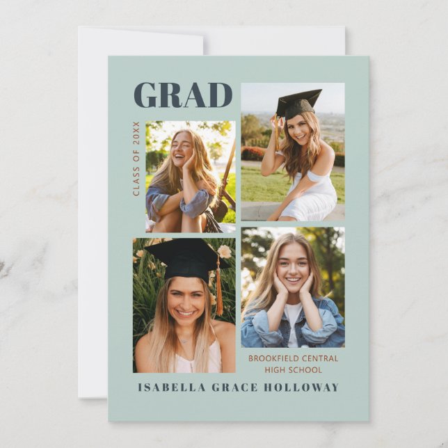 Mint Grad Announcement With Photos Einladung (Vorderseite)