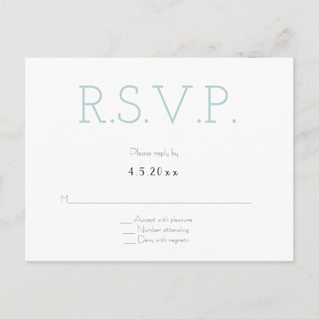 Mint graue Typografie Hochzeit rsvp Postkarten (Vorderseite)