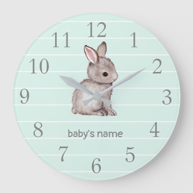 Mint Gray Bunny Kinderzimmer Decke Wall Uhr (Vorderseite)