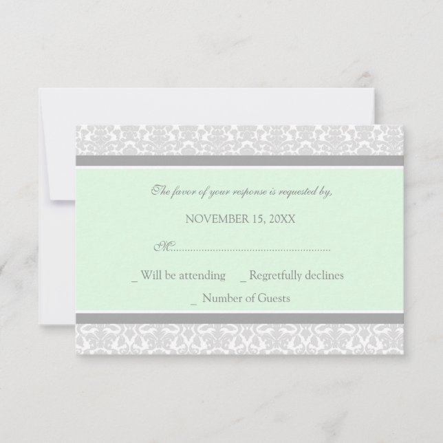 Mint Gray Damask UAWG Wedding Card RSVP Karte (Vorderseite)