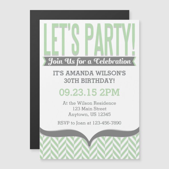 Mint Gray Modern Magnetic Birthday Einladungen (Vorne/Hinten)
