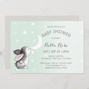 Mint Gray Moon Stars Bunny Baby Shower Einladungen