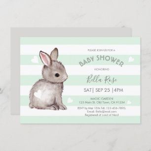 Mint Gray Stripes Bunny Heart Baby Dusche einladen Einladung