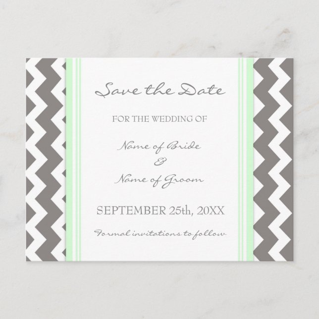 Mint Gray Zickzack Save the Date Hochzeitkarten Ankündigungspostkarte (Vorderseite)