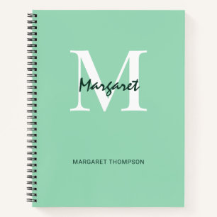 Mint Green Aesthetic Monogram Gips Personalisiert Notizbuch