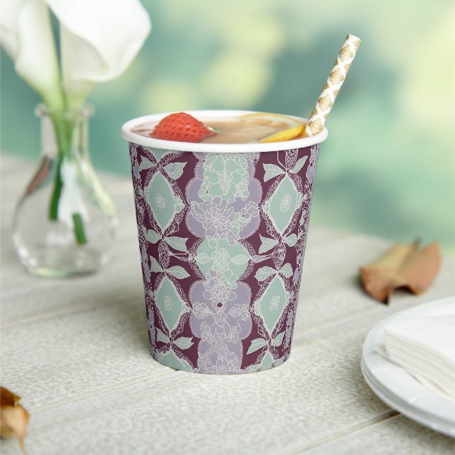 Mint green and lavender purple patterns AI art  Pappbecher (In Situ)