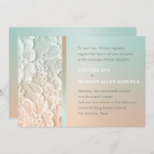 Mint Green and Peach Lace Wedding Einladung
