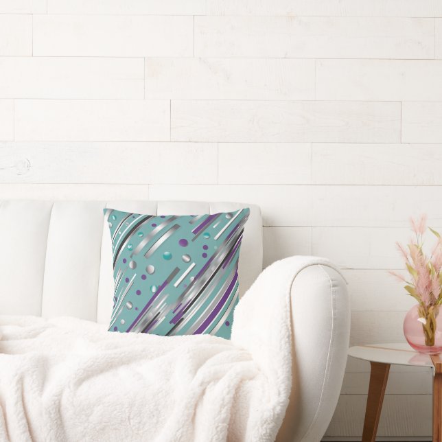 Mint green and Purple polka dot stripe  Kissen (Liege)