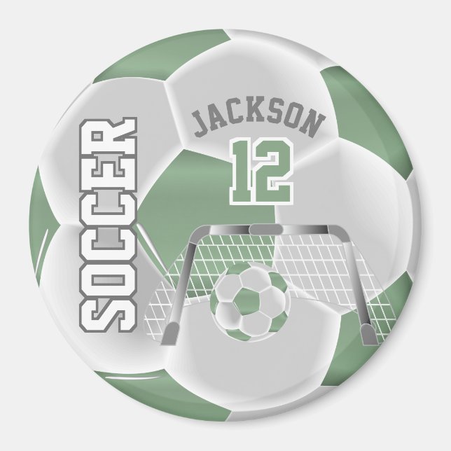Mint Green and White Personalize Soccer Ball Magnet (Vorne)