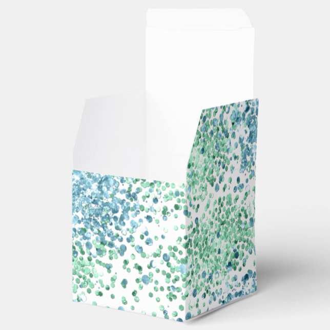 Mint Green Aqua Blue Sparkle Dots Glitz       Geschenkschachtel (Geöffnet)