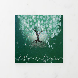 Mint Green Aqua Sea Blue Heart Leaf Tree Hochzeit Dreifach Gefaltete Einladung