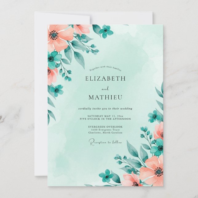 Mint Green Atmospheric Spring Wedding Einladung (Vorderseite)