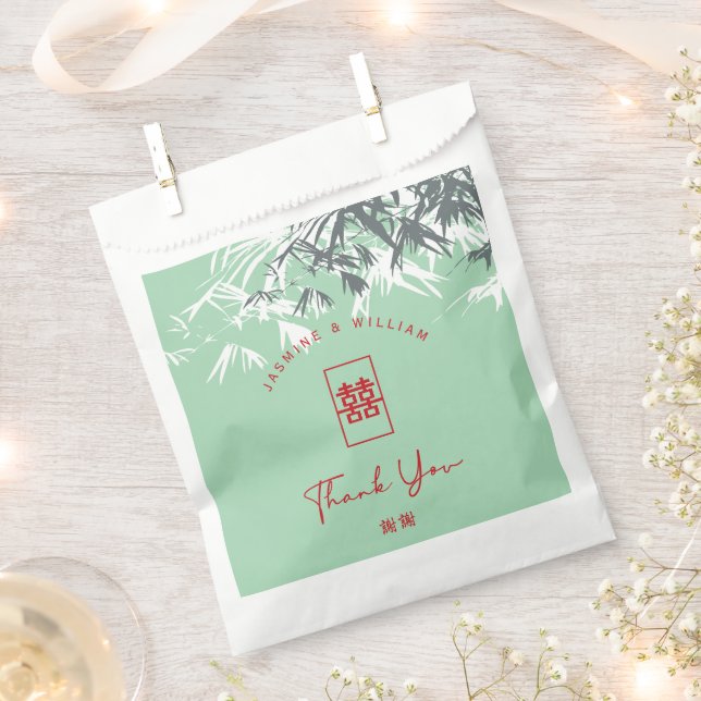 Mint Green Bamboo Blätter Double Xi Chinesisch Hoc Geschenktütchen (Ausgeschnitten)