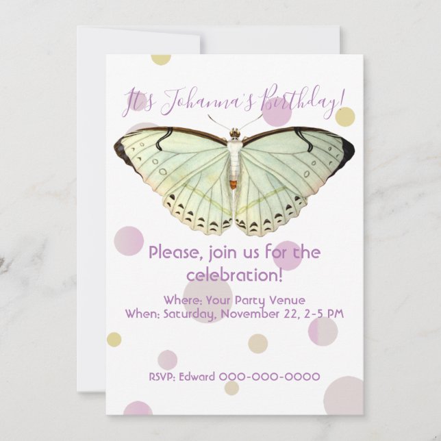 Mint Green Beauty Butterfly Geburtstag Einladung (Vorderseite)